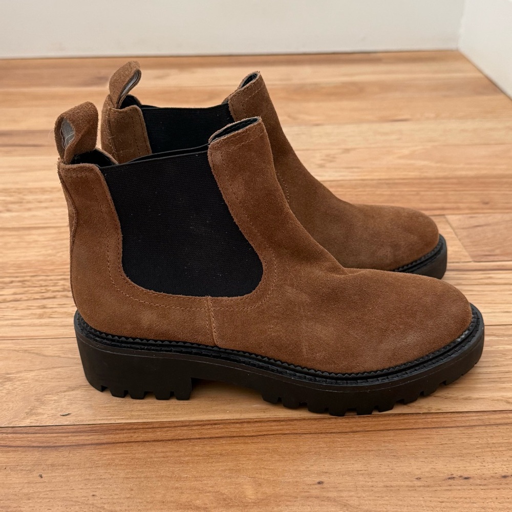 Calson Miller Water Resistant Lug Chelsea Boot in Brown Chestnut Suede